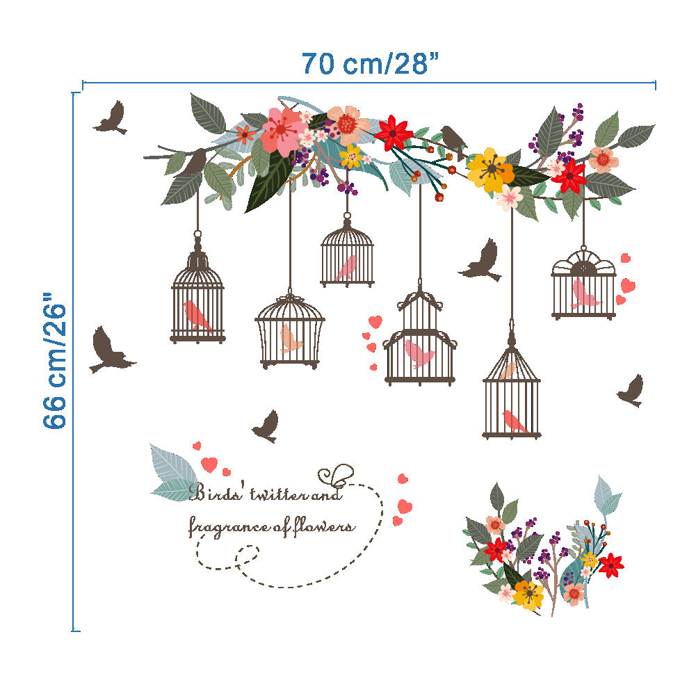 Flower Vine Bird Cage Wall Sticker