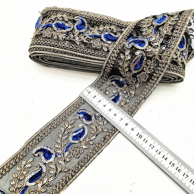 1 Yard Sequin Lace Trims Floral Ribbon