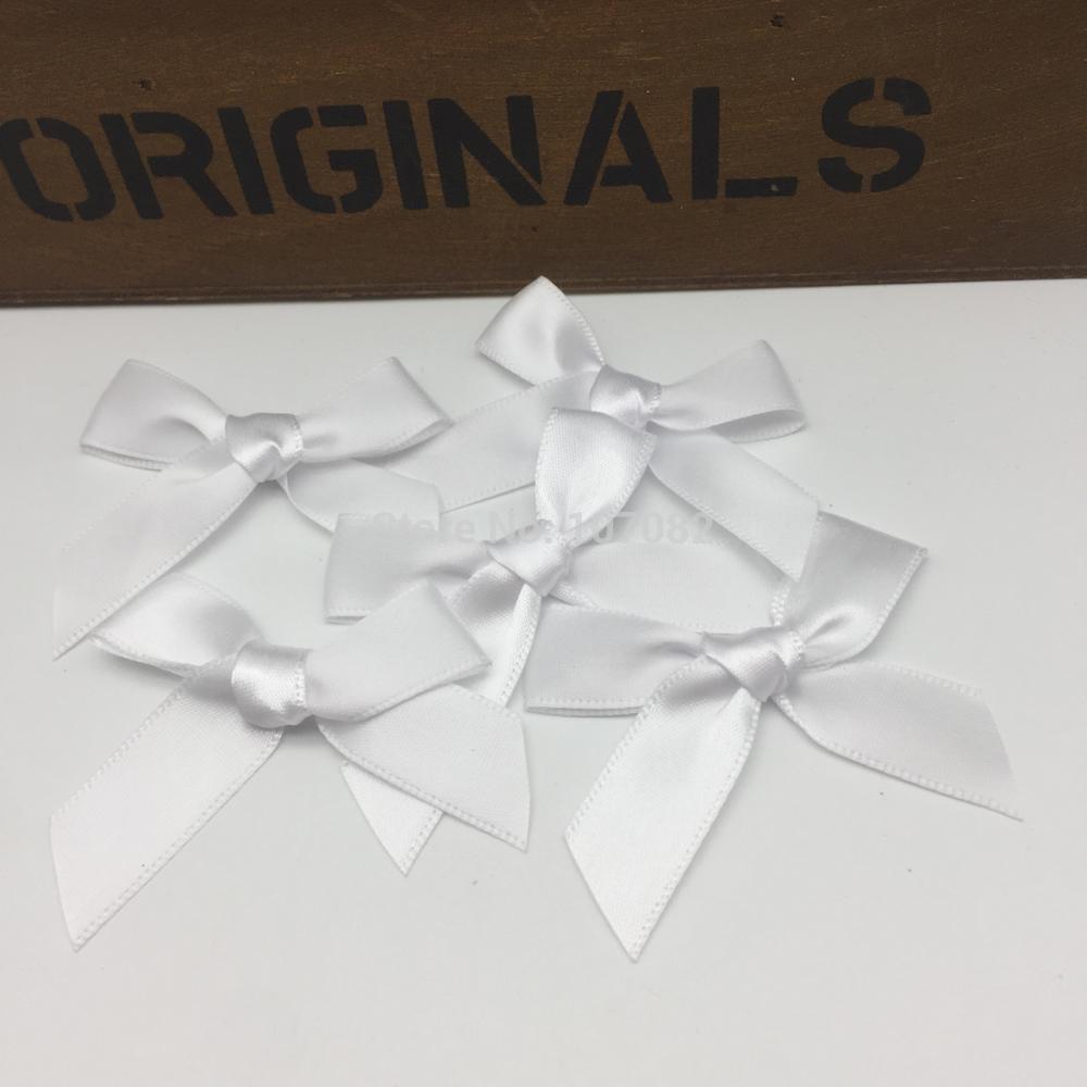 100 Pieces White Decorative Polyester Satin Ribbon Bow with Tails Butterfly Ties