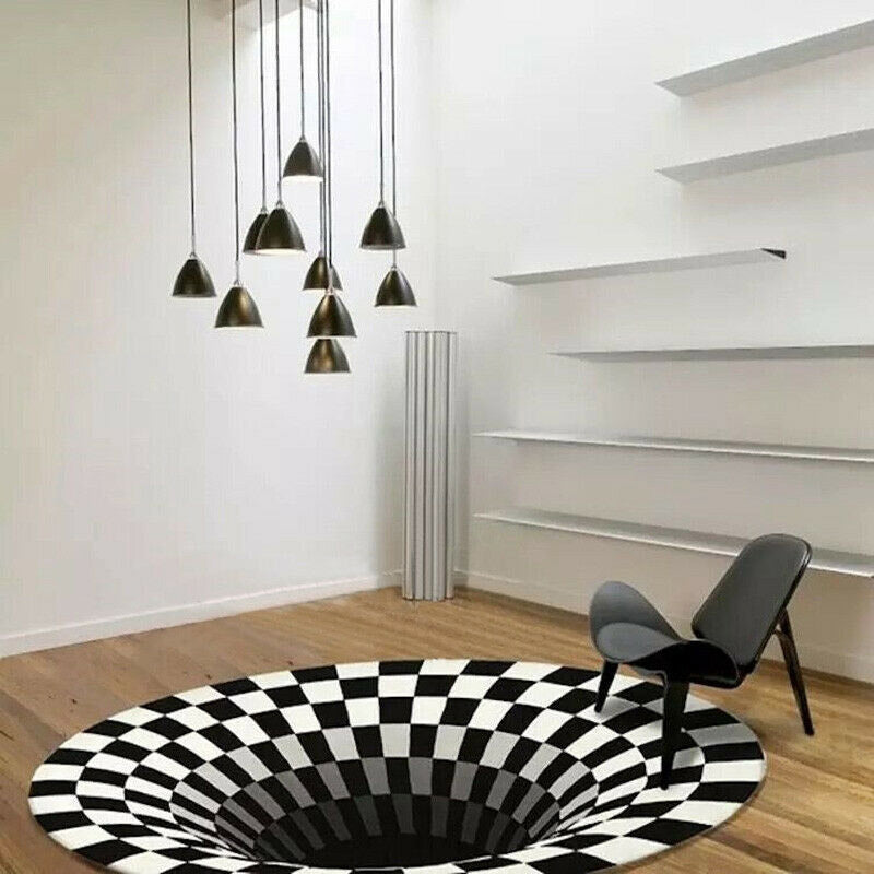 Black Abstract Geometric Optical Illusion Rug