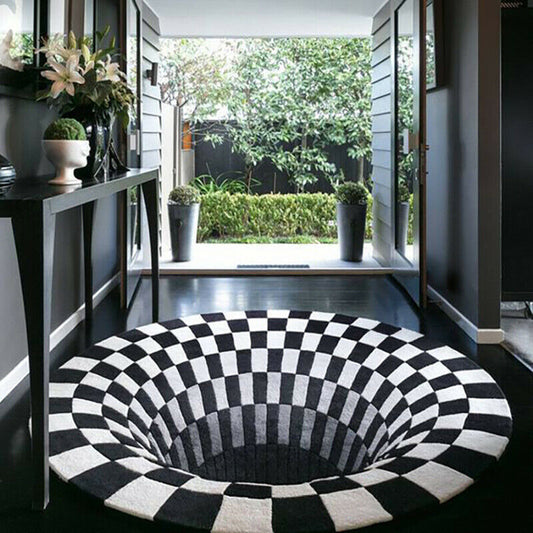 Black Abstract Geometric Optical Illusion Rug