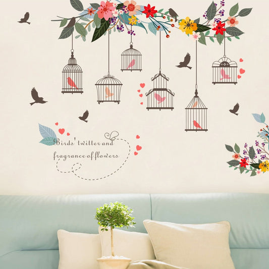 Flower Vine Bird Cage Wall Sticker