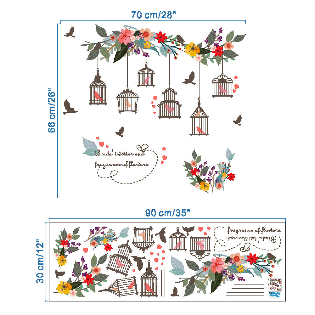 Flower Vine Bird Cage Wall Sticker