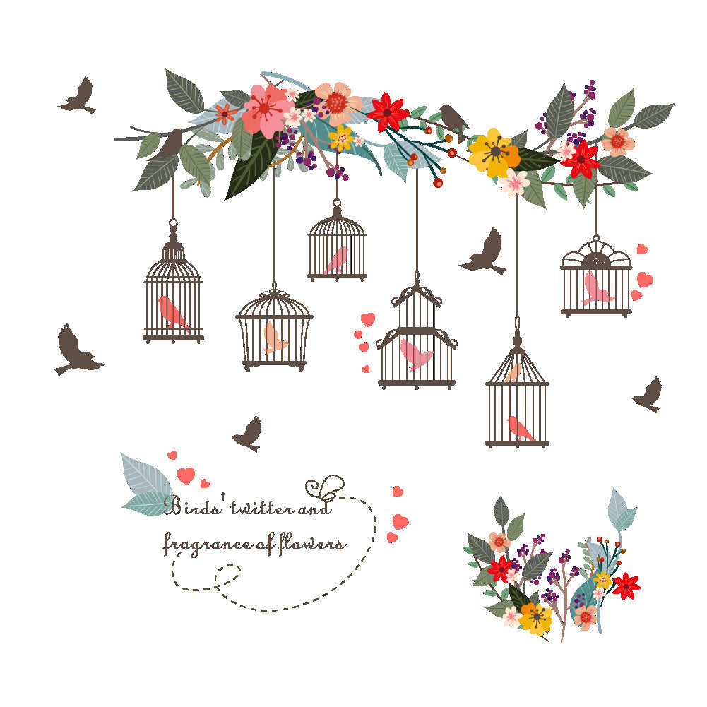 Flower Vine Bird Cage Wall Sticker