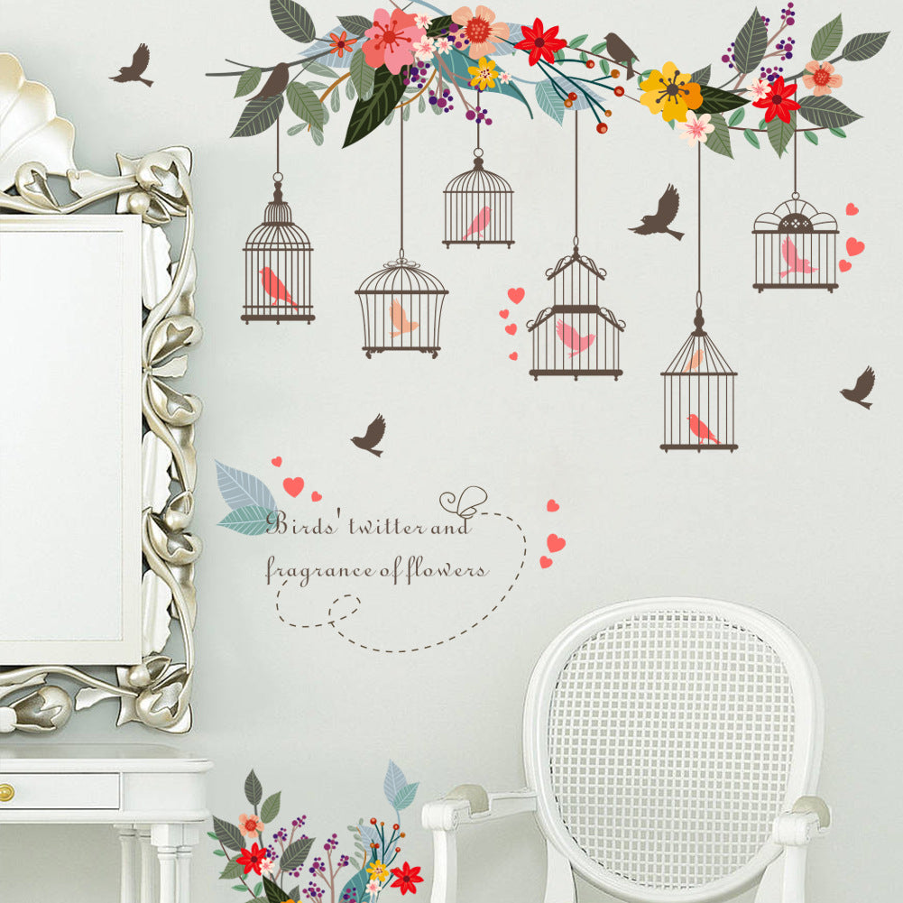 Flower Vine Bird Cage Wall Sticker