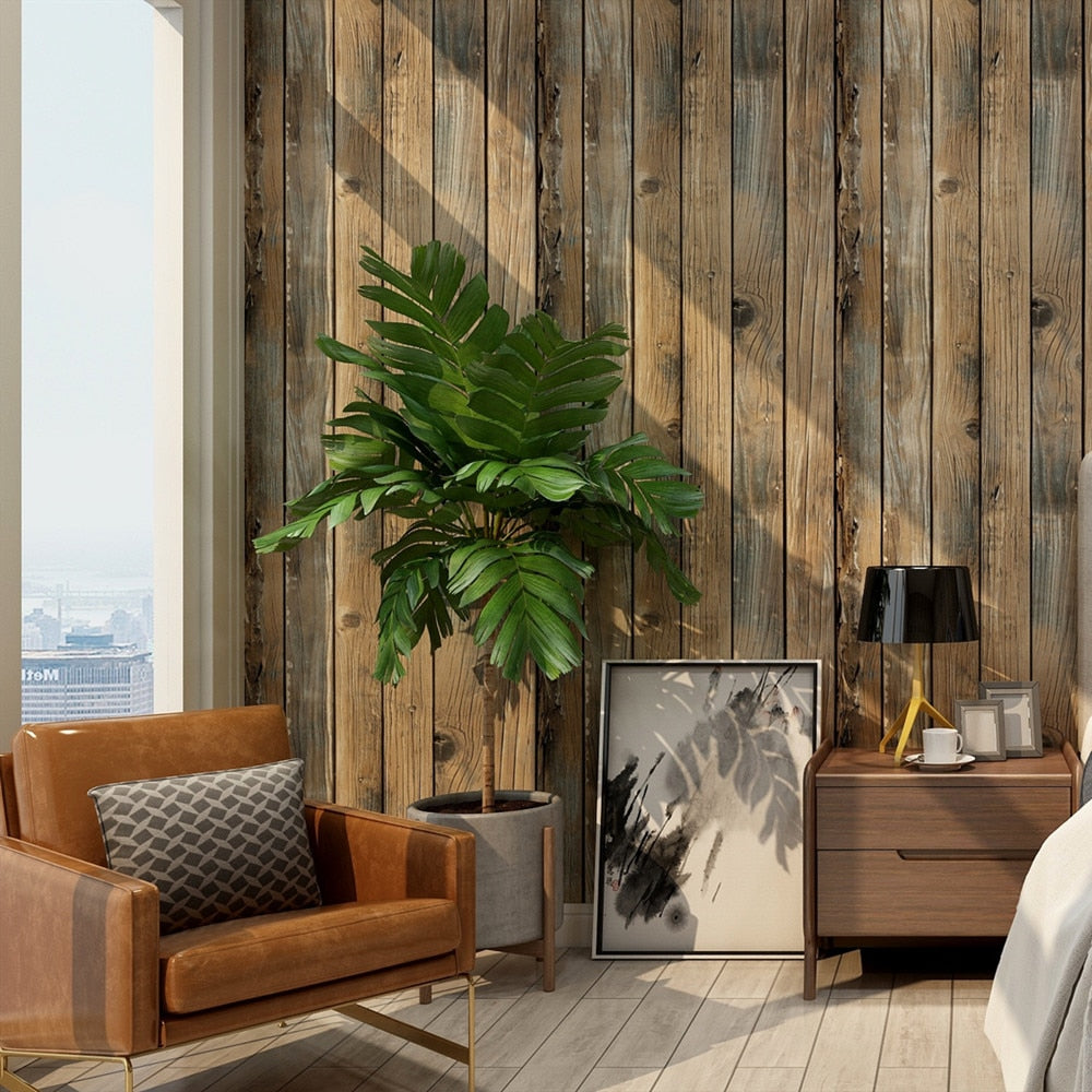 Retro Faux Wood Grain Wallpaper