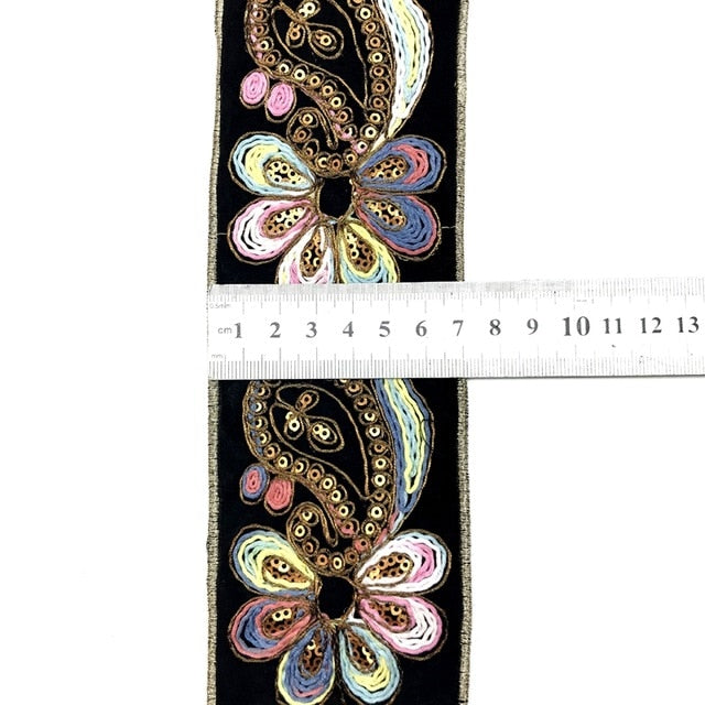 1 Yard Sequin Lace Trims Floral  Ribbon