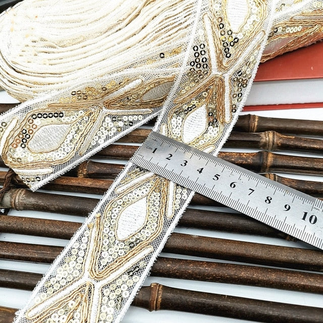 1 Yard Sequin Lace Trims Floral  Ribbon