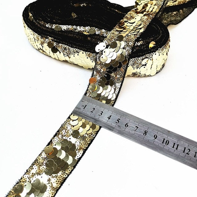1 Yard Sequin Lace Trims Floral  Ribbon