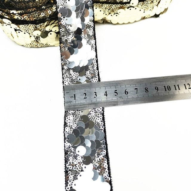 1 Yard Sequin Lace Trims Floral  Ribbon