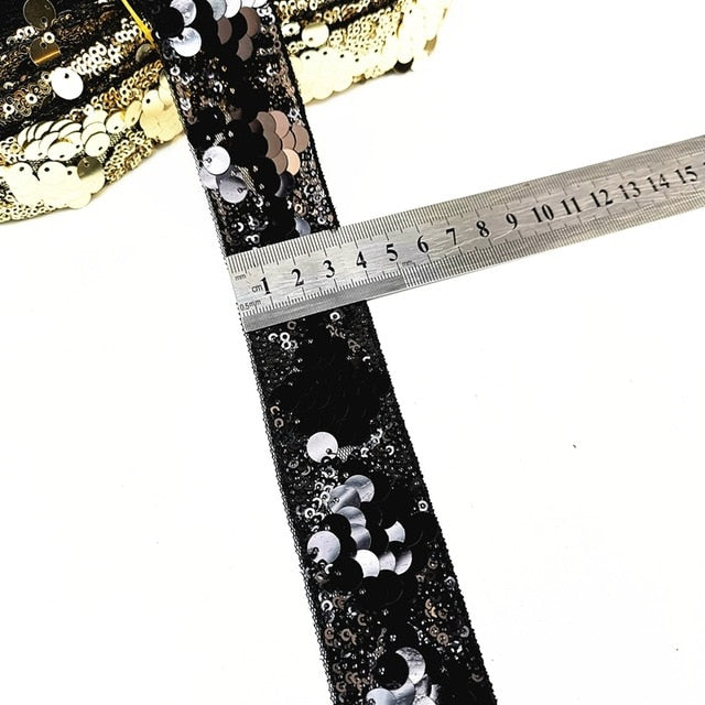 1 Yard Sequin Lace Trims Floral  Ribbon