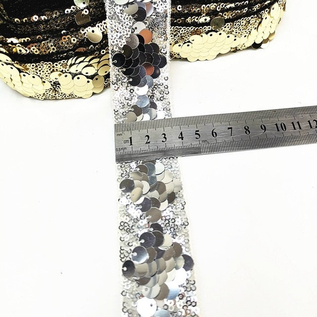 1 Yard Sequin Lace Trims Floral  Ribbon