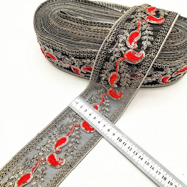 1 Yard Sequin Lace Trims Floral  Ribbon