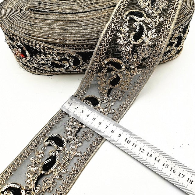 1 Yard Sequin Lace Trims Floral  Ribbon