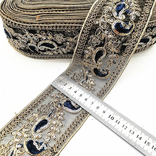 1 Yard Sequin Lace Trims Floral  Ribbon