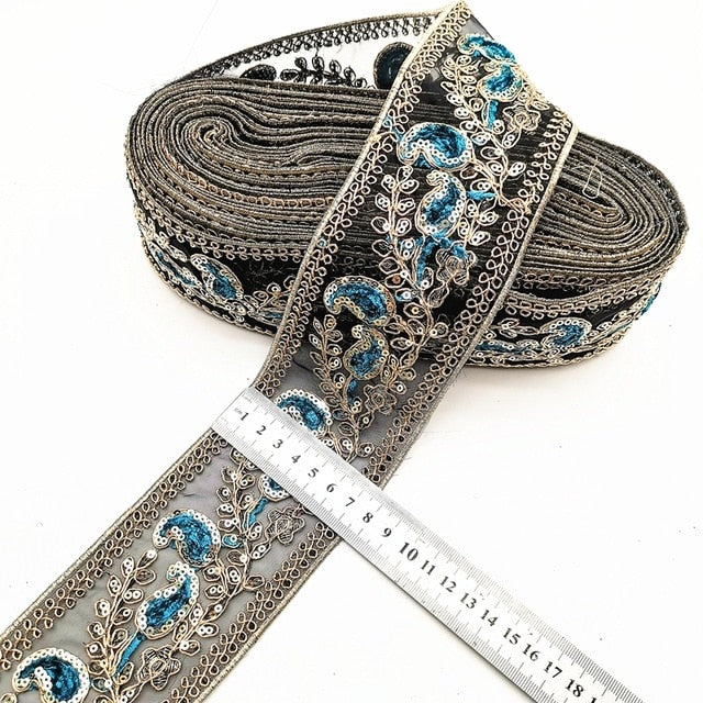 1 Yard Sequin Lace Trims Floral  Ribbon