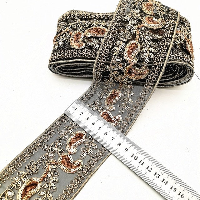 1 Yard Sequin Lace Trims Floral  Ribbon