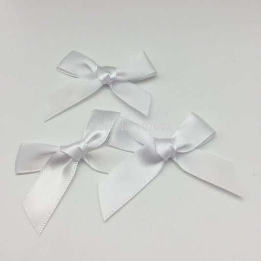 100 Pieces White Decorative Polyester Satin Ribbon Bow with Tails Butterfly Ties